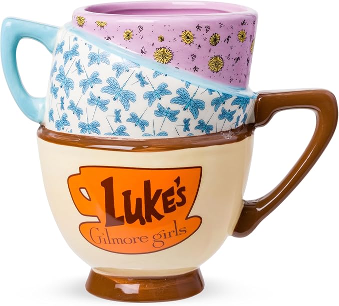 Silver Buffalo Gilmore Girls Stars Hollow Locations, 3D Sculpted Mug, 20oz | Destination, Luke's Diner, Doose's Market and Dragonfly Inn, Ceramic Stacked Teacup, 0.59 Liters