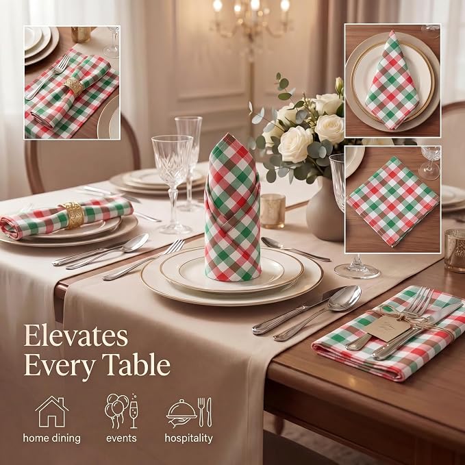 Urban Villa Cloth Napkins Cotton 12x12 (Set of 12) Red/Green/White