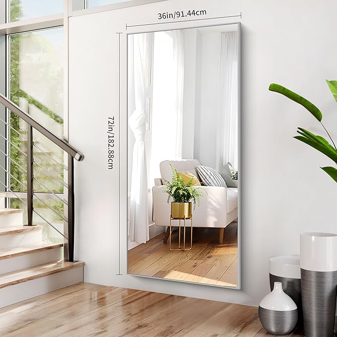 36x72inch Bathroom Mirror, Silver Rectangle Mirror with Thin Metal Frame, Large Rectangular Wall Mirrors for Bathroom, Living Roomm, Hair Salon, Big Farmehouse Mirror Hang Horizontal/Vertical