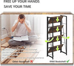 4NM No-Assembly Folding Bookshelf Storage Shelves 4 Tiers Vintage Bookcase Standing Racks Study Organizer Home Office (Rustic Brown and Black)