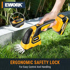 EWORK 21V Cordless Hedge Trimmer & Grass Shears 2-in-1 Handheld Small Electric Bush Trimmer with 2x2.0Ah Battery and Charger, Battery Powered Shrub Trimmer for Garden, Yard, Lawn Maintenance