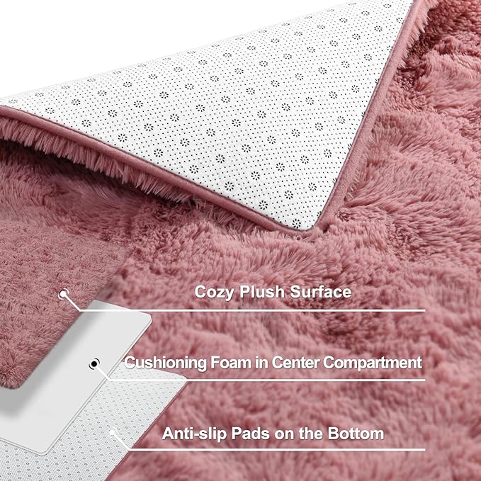 Super Soft Fluffy Shaggy Rugs for Living Room Bedroom, Fuzzy Plush Area Rugs for Girls Kids Room Nursery Home Decor, Furry Dorm Rug Cute Non-Slip Indoor Floor Carpet 5x8 Feet, Blush
