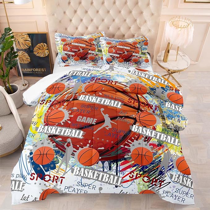 Tailor Shop Basketball Bedding Sets King Size, Basketball Comforter Sets for Kids Boys Teens,Sport Comforter Sets with 1 Comforter 2 Pillowcases…………