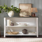 Walker Edison Solid Wood Farmhouse Storage Console, 52 Inch, White/Grey Wash