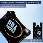 4 Gallon Small Black Trash Bags with Handles 100 Count, 11" x 21" Plastic Garbage Bags for Home, Kitchen, Office, Bathroom Thank You T-Shirt Style Bags for Small Business, Takeout, Grocery Use