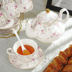 fanquare 21-Piece Gold Vine Floral Porcelain Tea Sets with Sugar Bowl Creamer Teacups, English Bone China Tea Service for Women TeaParty Family Gathering Home Décor | Porcelain Tea Service with Sugar Bowl Creamer Teacups for Women TeaParty Family Gathe...