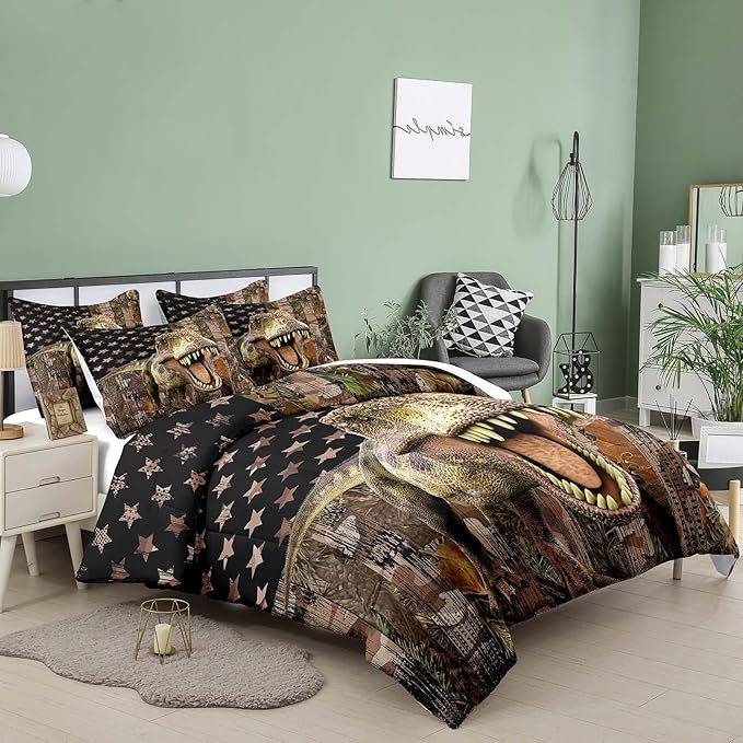 Tailor Shop Dinosaur Boys Comforter Sets King Size,Dinosaur Bedding Sets for Kids Teens,Camo Comforter Sets American Flag Comforter Sets with 1 Comforter 2 Pillowcase…