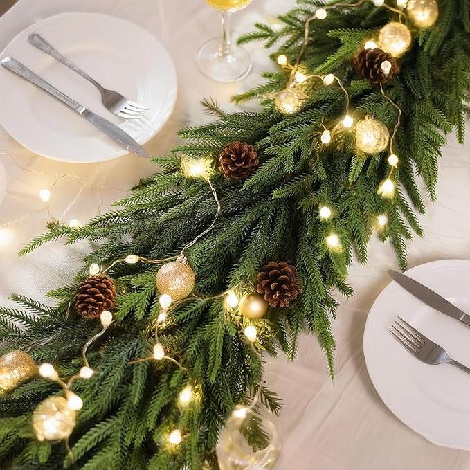 Artificial Norfolk Pine Garland - Faux Christmas Garland Fake Green Garland for Fireplace,Table, Stairs, Mantle, Window,Indoor Outdoor,Home,Holiday Decor (1 PCS,9 FT)