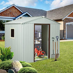 8 x 4 FT Outdoor Storage Shed, Metal Garden Shed with Floor Frame, Tool Shed Outdoor Storage with Lockable Sliding Doors & Window & Air Vents, Storage House Waterproof for Backyard, Lawn, White