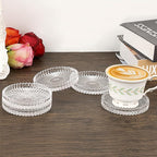 Modern Clear Coaster Set of 5- Glass Coasters for Drinks, Crystal Clear | Crystal Coasters Round Cup Mat Coffee Table Decor for Office, Kitchen, Bar, Dining Room, Living Room, Patio