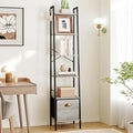 Narrow Bookshelf Bookcase with Drawer, Ladder Shelf with 2 Hooks, Bookshelves Storage Organizer, Freestanding Display Standing for Home Office, Bedroom, 6 Tier Greige BC19605B