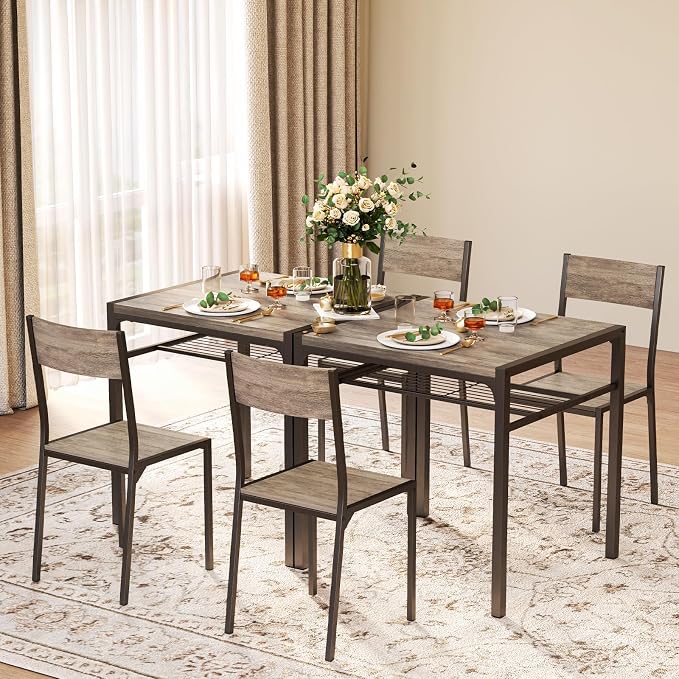 Gizoon 3-Piece Dining Table Set for 2, Small Kitchen Table & Chairs Grey | Compact grey 2-person dining set perfect for apartments. Features under-table storage rack and 2 chairs that tuck away.