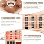 Ceramic Infrared Sauna, 2-3 Person Home Sauna, Canadian Hemlock Indoor Corner Sauna Spa, Wooden Sauna Room, 5 Low EMF Heaters + 4 Ceramic Tubes, Bluetooth Speakers, Chromotherapy Lights