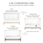 Babyletto Scoot 3-in-1 Convertible Crib with Toddler Bed Conversion Kit in White and Washed Natural, Greenguard Gold Certified