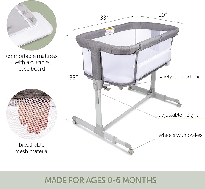 3 in 1 Baby Bassinet, Bedside Sleeper, & Playpen, Easy Folding Portable Crib (Grey)- KoolaBaby (Mesh Bassinet)