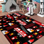 Car Play Rug Fire Fighting Truck Area Rug Car Rug Play Mat Kids Rugs for Playroomcar Rug for Boys Room Carpet Floor Mat for Bedroom Living Room,Black 4'5''×6'