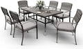 Pamapic Patio Table and Chairs Set, All-Weather Rattan Outdoor Table and Chairs with Removable Waterproof Cushions, Plastic-Wood Patio Dining Set for 6 with Umbrella Hole(Gray)