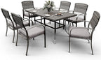 Pamapic Patio Table and Chairs Set, All-Weather Rattan Outdoor Table and Chairs with Removable Waterproof Cushions, Plastic-Wood Patio Dining Set for 6 with Umbrella Hole(Gray)