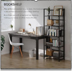 4NM No-Assembly Folding Bookshelf Storage Shelves 5 Tiers Vintage Bookcase Standing Racks Study Organizer Home Office (Gray)