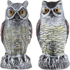 Hedoc 2 Pack Fake Owl Decoys to Scare Birds Away, Great Horned Owl Bird Deterrents, Nature Scarecrow Plastic Pest Repellent, Garden Decor and Yard Decoration for Gardens and Rooftops