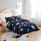 beeweed 5 Piece Kid Comforter Set Twin Size, Space Rocket Bedding Set for Teen Boys Girls