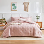 7 Pieces Tufted Bed in a Bag King Comforter Set with Sheets Blush, Soft and Embroidery Shabby Chic Boho Bohemian, Luxury Solid Color with Diamond Pattern, Jacquard Tufts Bedding Set for All Season