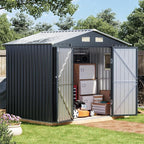 6x8FT Outdoor Metal Storage Shed with Floor Frame,Double Door, 1 Clear Window, Tool Shed for Garden, Patio, Backyard