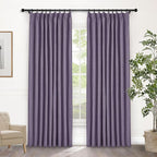 Macochico 100% Blackout Pinch Pleated Linen Curtains Thermal Window Treatments Sound Reducing Curtains for Bedroom Living Room Violet Farmhouse Burlap Drapes with Tieback 52”Wx63”L 1 Panel