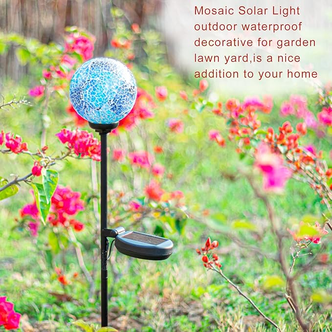 VCUTEKA Solar Lights Outdoor Decorative - Mosaic Solar Garden Stakes Light Waterproof LED Light for Landscape Lawn Patio Yard Decoration, Blue, 1 Pack