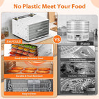 Food Dehydrator - 5 Stainless Steel Trays Dryer Machine with 194℉ Temperature Control & Adjustable Timer, 400W Meat Dehydrator for Jerky, Fruit, Veggies, Dog Treats, 50 Recipes Book Included