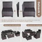 Patio Furniture Sectional Sofa Set 7-Pieces PE Rattan Patio Conversation Set w/43in Gas Fire Pit Table, Outdoor Furniture with 55000 BTU Propane Fire Pit, Black