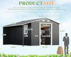 AMERLIFE 10.6x10.3x6.3 FT Galvanized Metal Storage Shed with Open Firewood Storage Area, Sliding Doors & Ramp, 2 Windows & Vents, Weather-Resistant Outdoor Tool/Garden Shed, Dark Gray