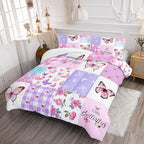 Datura home Kids Comforter Set Mermaid Scale Butterfly Printed Pattern Bedding Set with 1 Comforter and 2 Pillowcases for Girls Boys Bedroom All Season(Mermaid1 Twin)