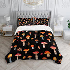 Colorful Mushroom Comforter Set Full Size Kids Mushroom Bedding Set Leaves Quilt Bed Set for Boys Girls Adults with 1 Comforter and 2 Pillowcases