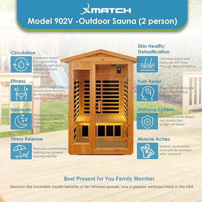 Saunas 902V Far Infrared Sauna, Outdoor Wooden Dry Sauna Low EMF (Hemlock Wood, 2-Person Size)