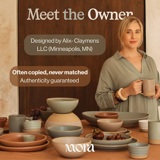 MORA Ceramics Large Tea Mug with Loose Leaf Infuser and Ceramic Lid, 18 oz, Portable, Microwave, Dishwasher Safe, Tall Coffee Cup - Rustic Matte Ceramic Glaze, Modern Herbal Tea Strainer, Thyme