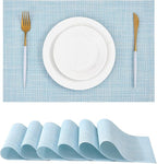 Leetaltree Soft Sky Blue Woven Placemats Set of 6 - Heat Resistant Non-Slip Place mats for Dining Table, Washable Durable PVC Vinyl Woven Table Mats(Sky Blue, 6)