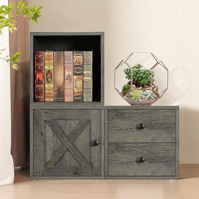 Magic DIY Cube Storage Organizer Stackable Cubes for Home Books Clothes Toy -Modular Cubby Storage System -Closet Organizer -Cube Storage Shelf (French Oak,General Cube)