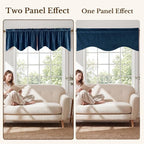 Navy Blue Valance for Windows Scalloped 52x18 Inch 1 Panel | Kitchen Valance Curtains for Small Windows, Classic Rod Pocket Window Drapes for Dining Room, Bathroom, Basement