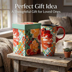 Topadorn 17oz Ceramic Travel Mug with Lid, Colorful Floral Coffee Mug | Artistic Ceramic Travel Cup, Microwave & Dishwasher Safe, Gift Box Included