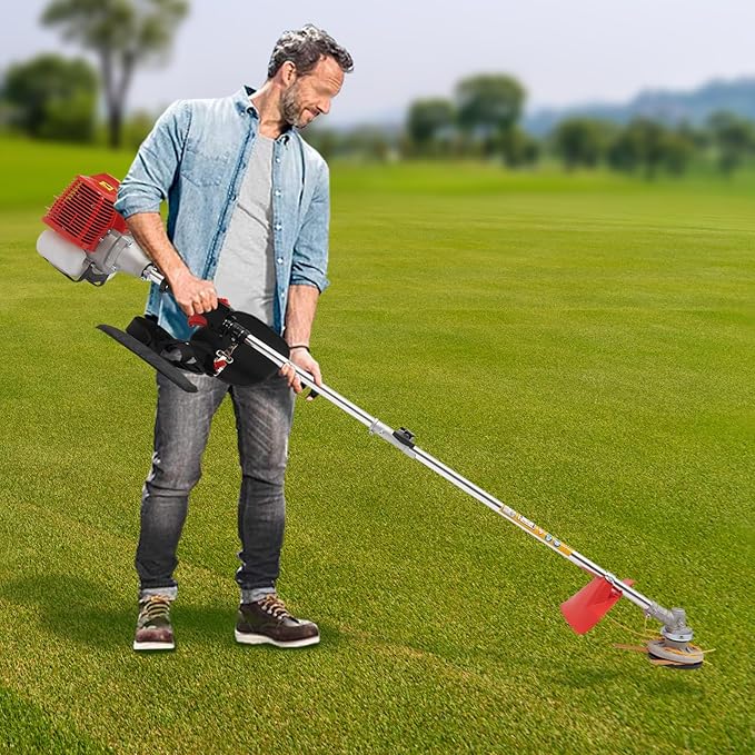 35.88CC 4-Stroke Weed Eater Gas Powered Weed Wacker, 2 Blade Heads Cordless Lawn Edger Gas Weed Trimmer with Shoulder Strap and Goggles Grass, Trimmer Tools for The Garden and Yard