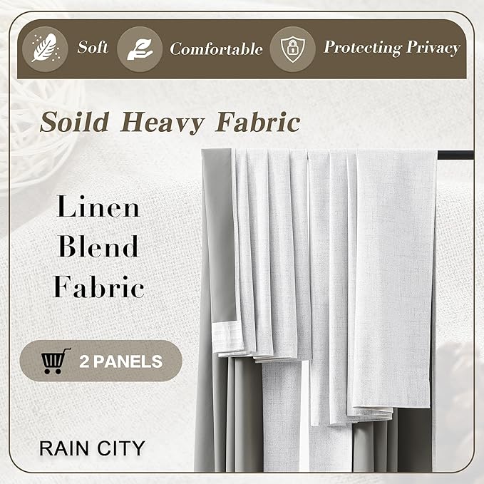 RAIN CITY White Blackout Curtains 120 Inches Long Modern Farmhouse Back Tab Pleated Look Window Drapes for Bedroom Living Room 2 Panels 50x120x2
