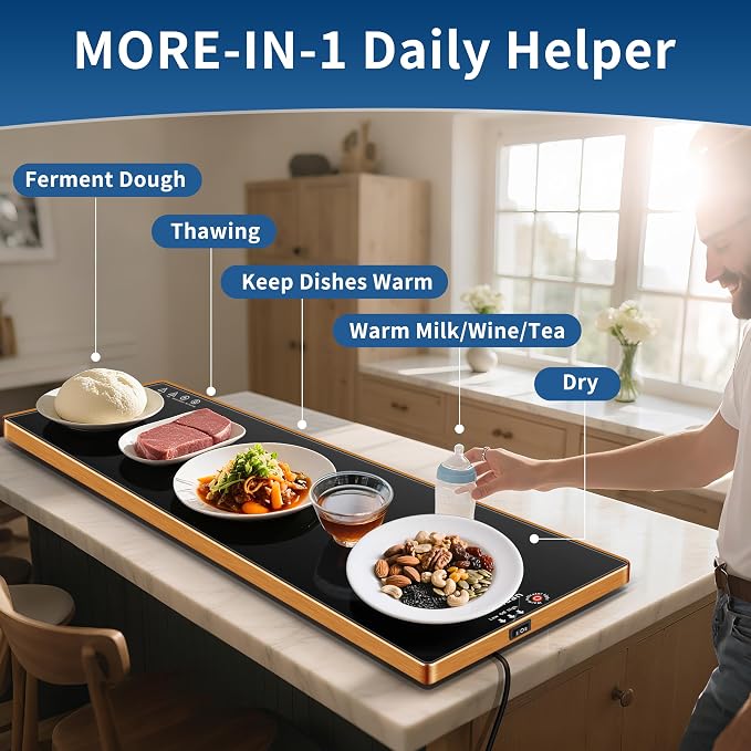 Warming Trays for Buffets Party, 40"x12", Tempered Glass Food Warmer, Black | Keep Food Warm,Electric Warming Mat For food for Daily Use, Button Temperature Control,Full Surface Warm,Build-in Thermostat