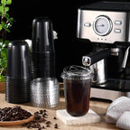 Ziliny 50 Sets Clear Plastic Coffee Cups with Sip Lids, Disposable Plastic PET Crystal Cups for Iced Coffee, Smoothie, Cold Beverage, Drink Shops and Party Catering(Clear Black,16 oz)
