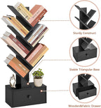 7 Tier Tree Bookshelf with Drawer, Tree Bookcase with Storage, Modern Floor Standing Bookshelves Organizer for Bedroom, Living Room, Home Office, Black