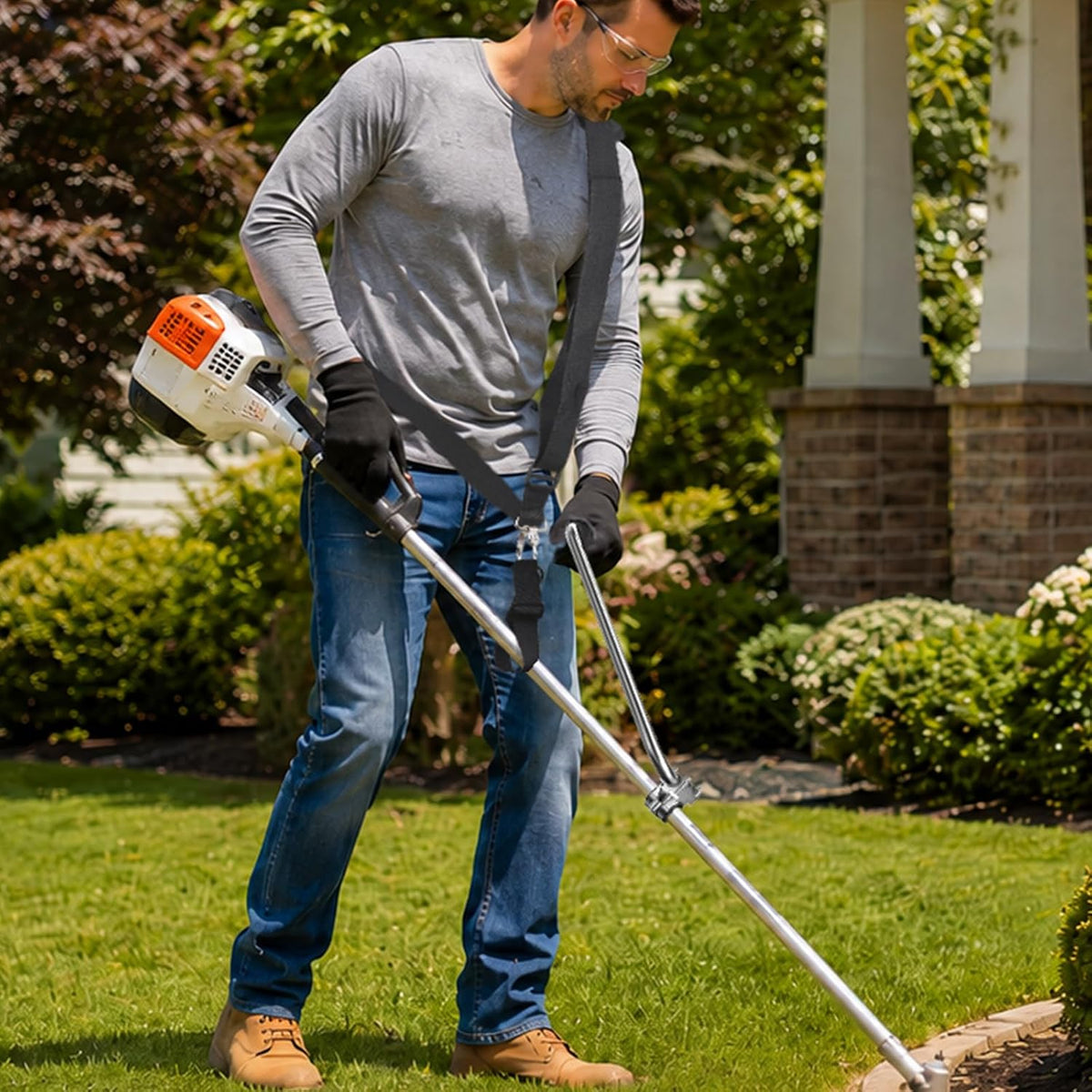 Upgraded Weedeater Handle,Ergonomic Trimmer Grip,Weed Eater Handle Extension Back Saver with Bracket Clamp,String Trimmer Handle with Shoulder Harness for String Trimmer,Lawn Care,Landscaping
