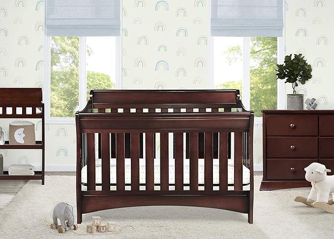 Delta Children Bentley S Series 4-in-1 Crib, Black Cherry Espresso + Serta Perfect Slumber Dual Sided Recycled Fiber Core Crib and Toddler Mattress (Bundle)