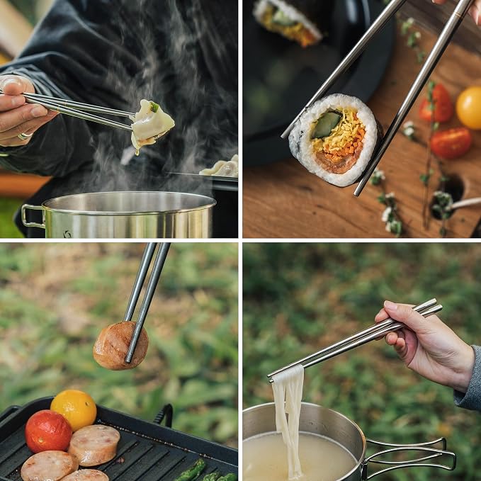 Thous Winds Titanium Chopsticks, Foldable Ultralight Chopsticks, Reusable Utensils for Camping Backpacking Hiking Travel Home, 9-inch, with Storage Bag