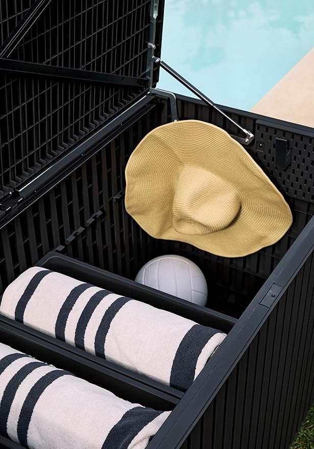 Veradek Everything Deck Box 120 Gallon | Lockable Storage Box and Organization for Patio Furniture, Outdoor Cushions, Throw Pillows, and Garden Tools