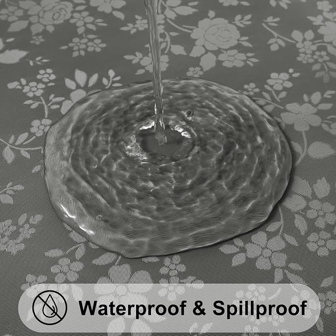Smiry Rectangle Waterproof Heavy Duty Vinyl Tablecloths, 52 x 70 Inch | Wipeable Washable Floral Embossed Table Cover for Kitchen and Dining Room, Indoor & Outdoor Use, Dark gray